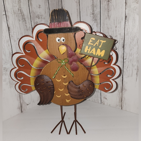 *SOLD* New Hobby Lobby Decorative Turkey EAT HAM Fall Metal Figure - Picture 2 of 3